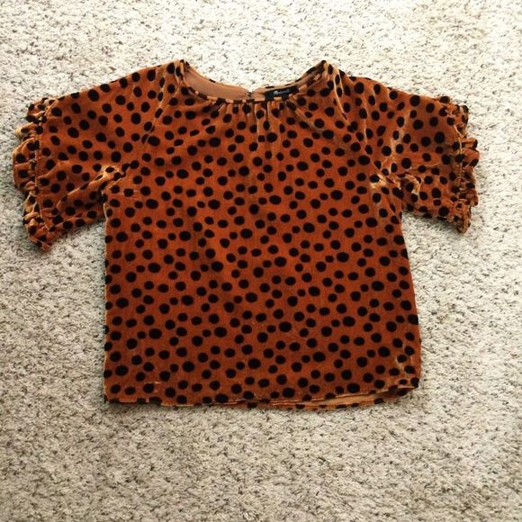 MADEWELL Velvet Memento Ruffle-Sleeve Top in Leopard Dot Shirt Size S - Picture 9 of 9
